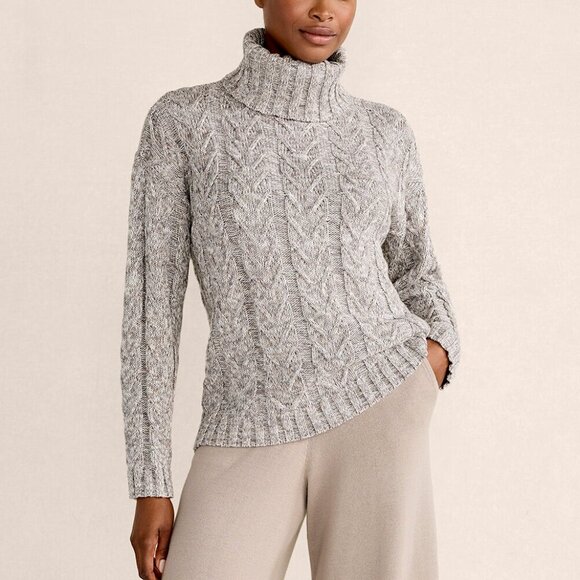 Haven Well Within Marled Organic Cotton Cable Knit Turtleneck Sweater Large - Picture 1 of 13